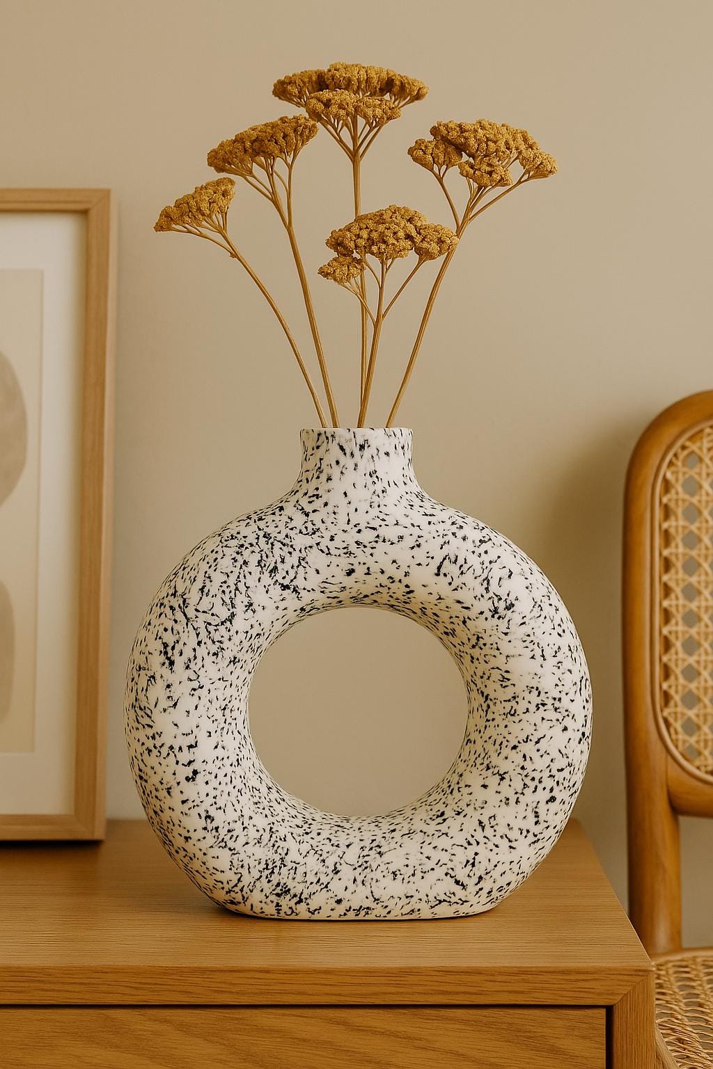 Handcrafted Ceramic Donut Vase  Boho Home Decor, 9 Inch