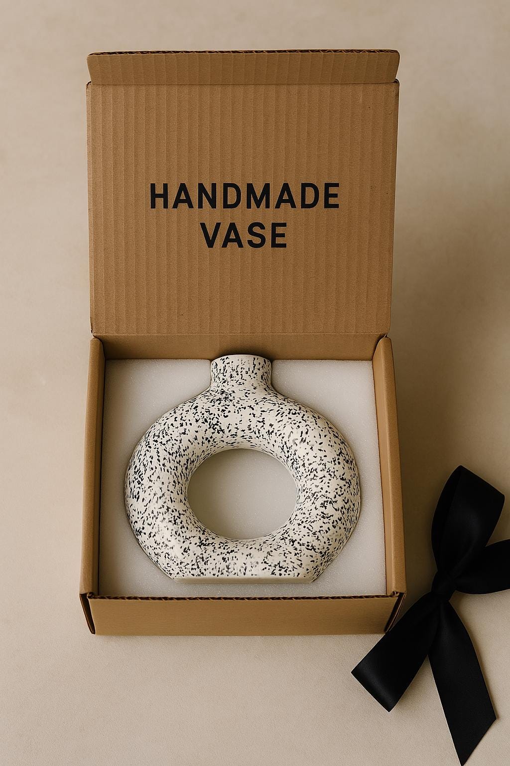 Handcrafted Ceramic Donut Vase  Boho Home Decor, 9 Inch