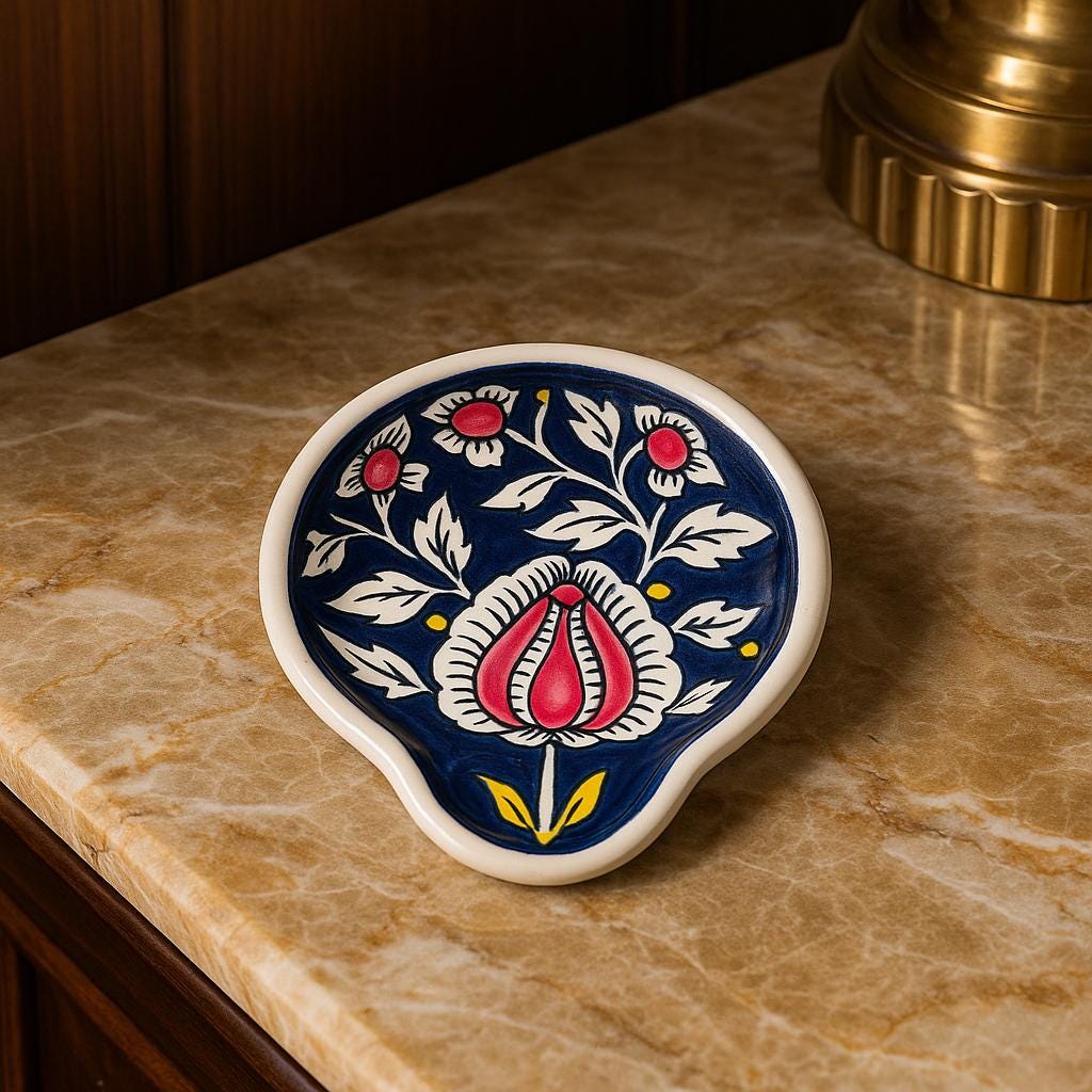 Floral Blue Ceramic Spoon Rest
