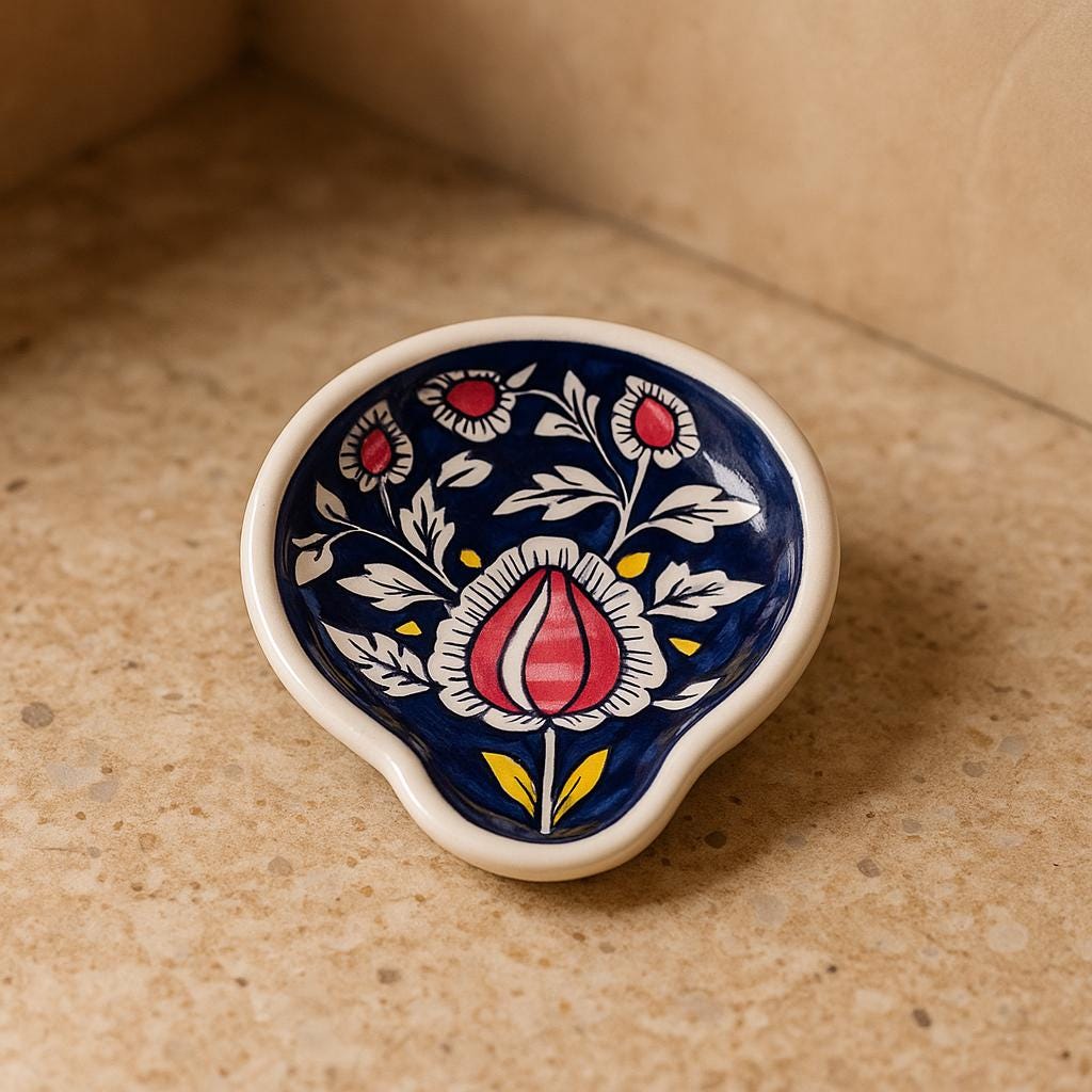 Floral Blue Ceramic Spoon Rest