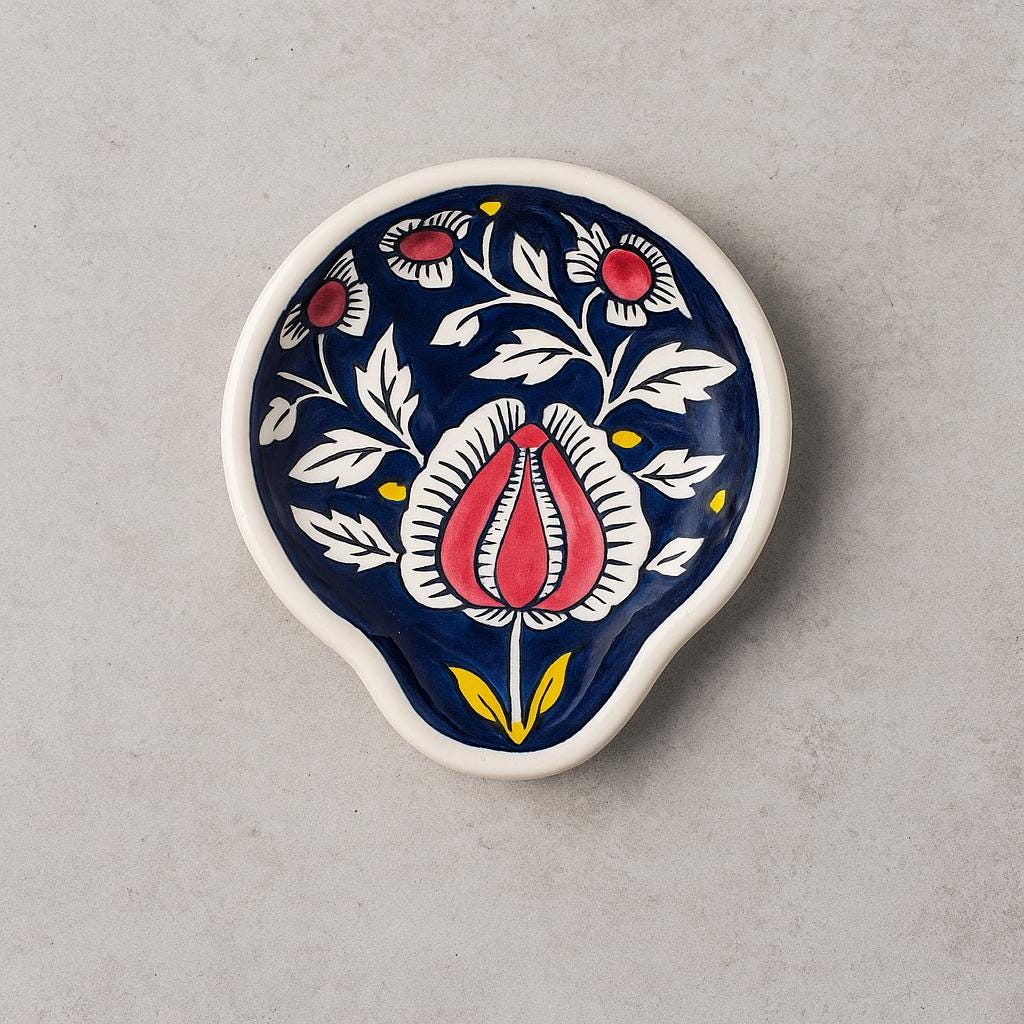 Floral Blue Ceramic Spoon Rest