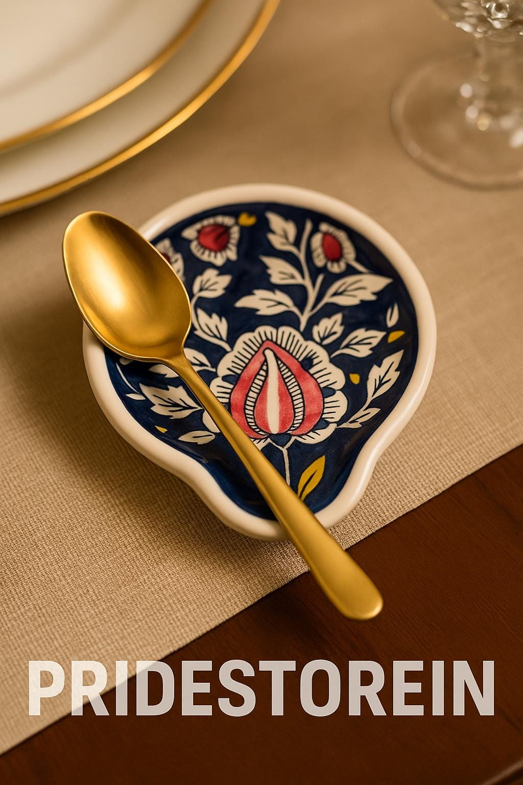 Floral Blue Ceramic Spoon Rest