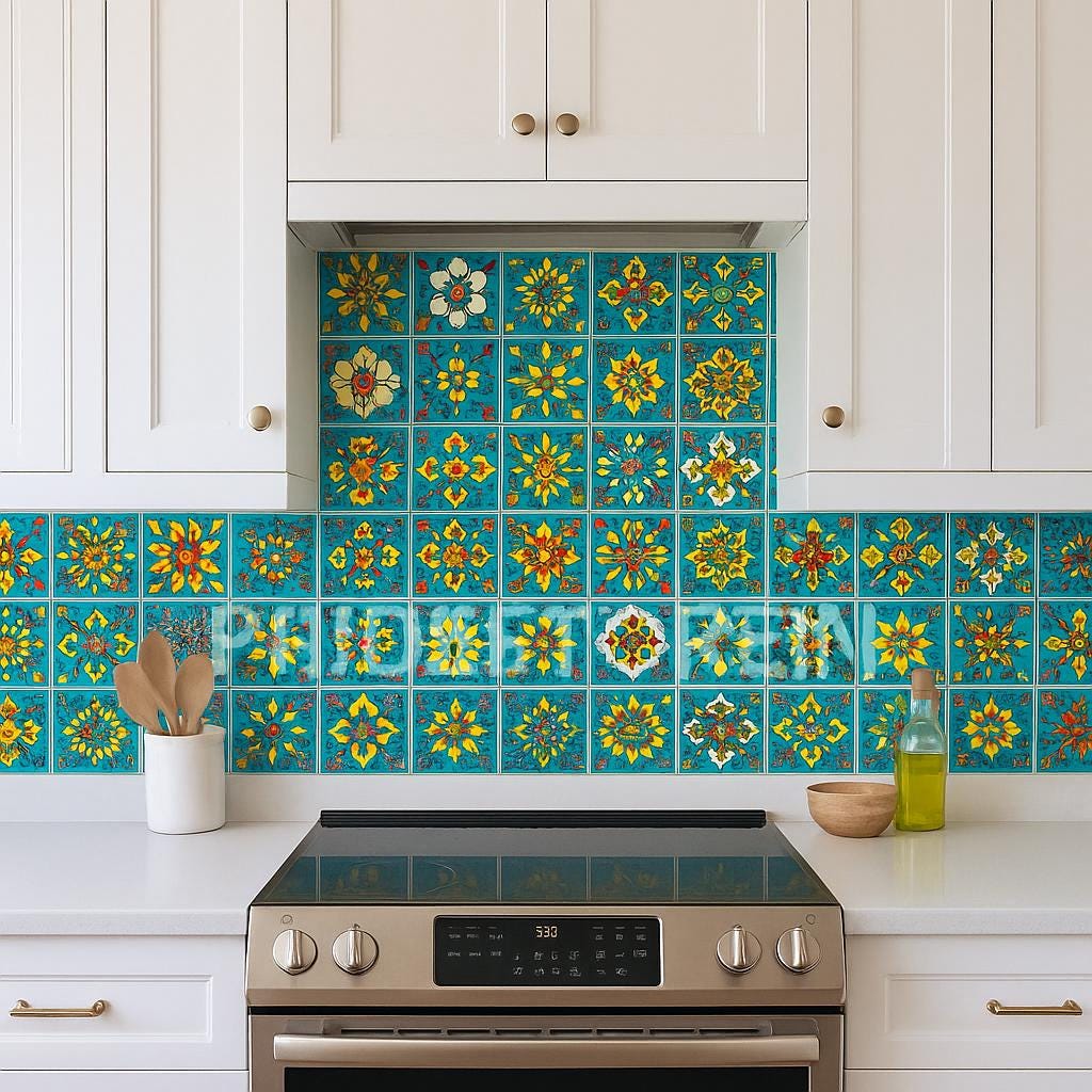Turquoise Floral Wall Tiles