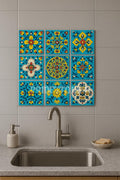 Hand-Painted Ceramic Wall Tiles  Turquoise Floral Mediterranean Decor