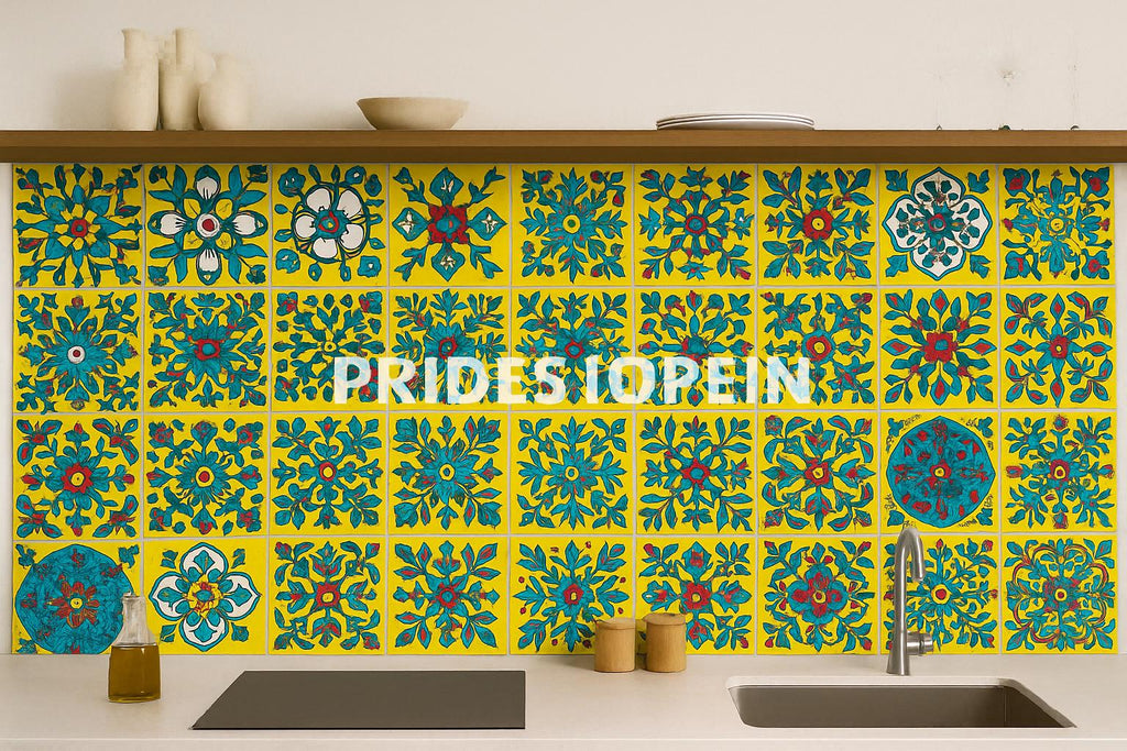 Hand-Painted Talavera Tiles   Yellow Floral Ceramic Wall Decor | Outdoor Patio & Kitchen Backsplash