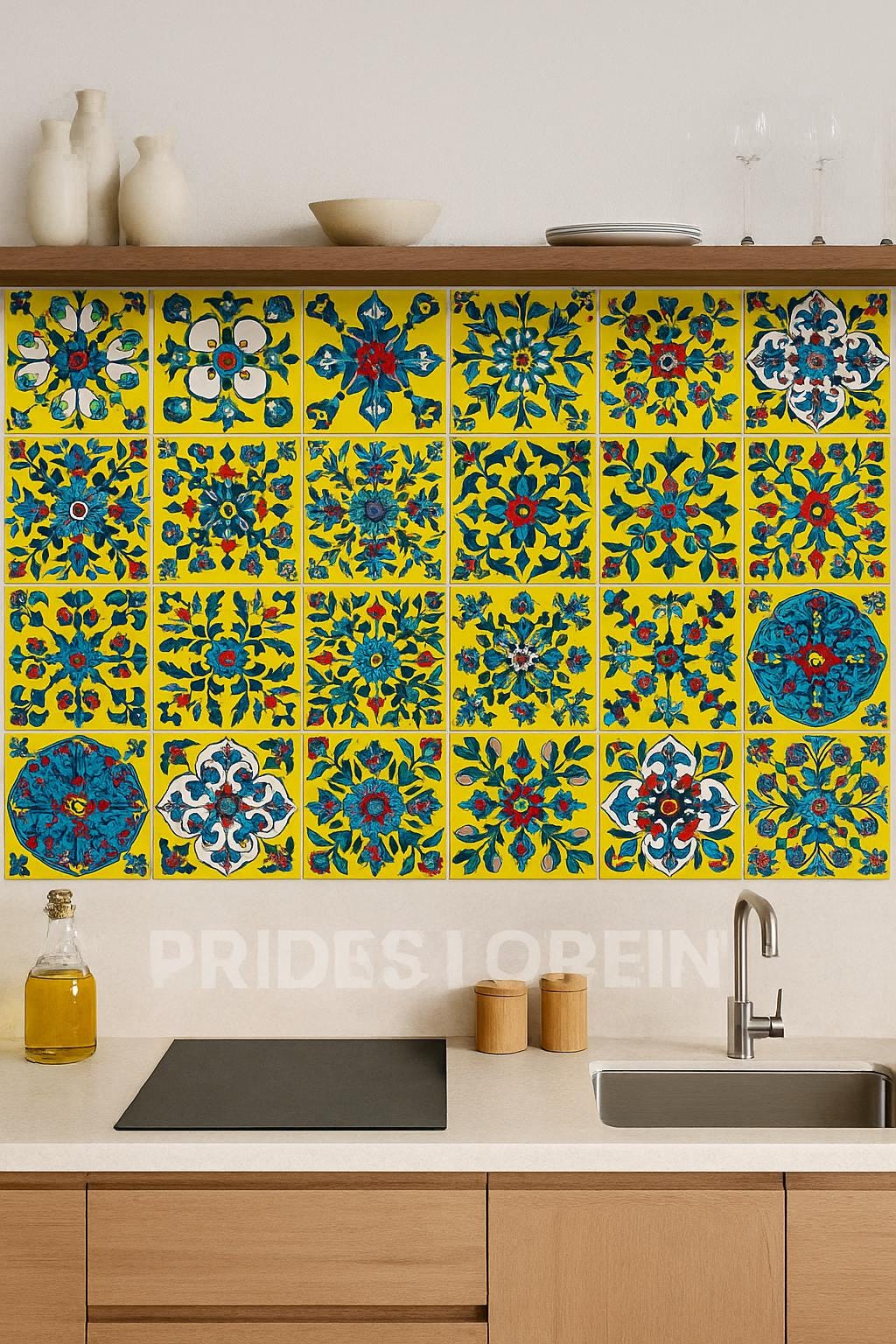 Hand-Painted Talavera Tiles   Yellow Floral Ceramic Wall Decor | Outdoor Patio & Kitchen Backsplash