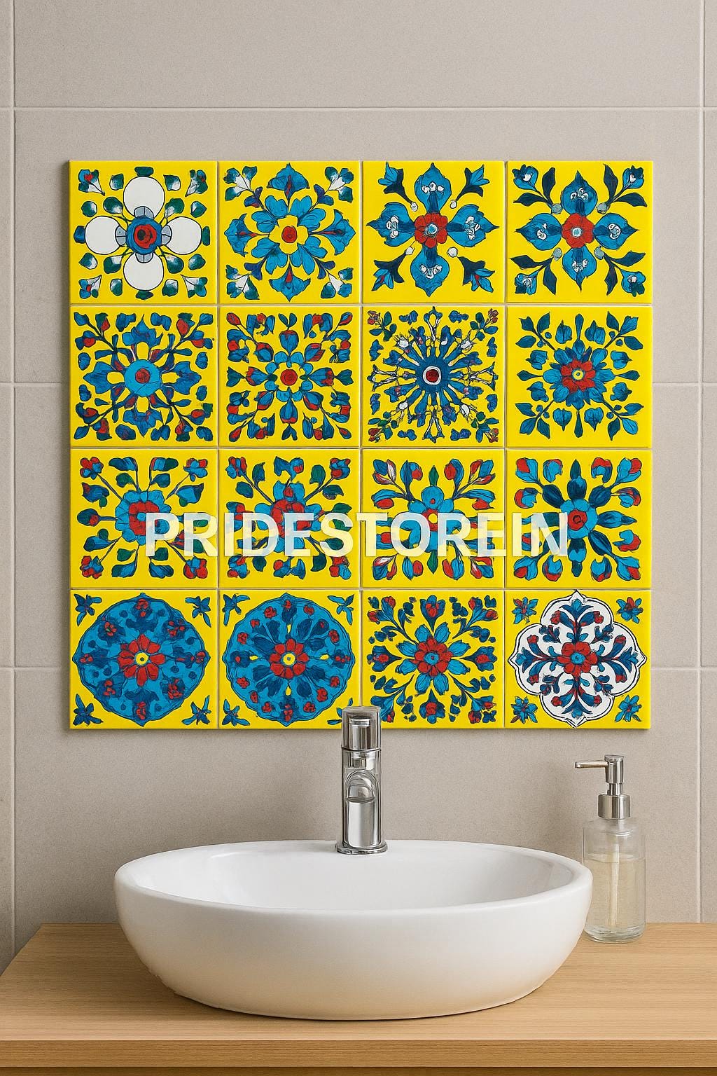 Hand-Painted Talavera Tiles   Yellow Floral Ceramic Wall Decor | Outdoor Patio & Kitchen Backsplash
