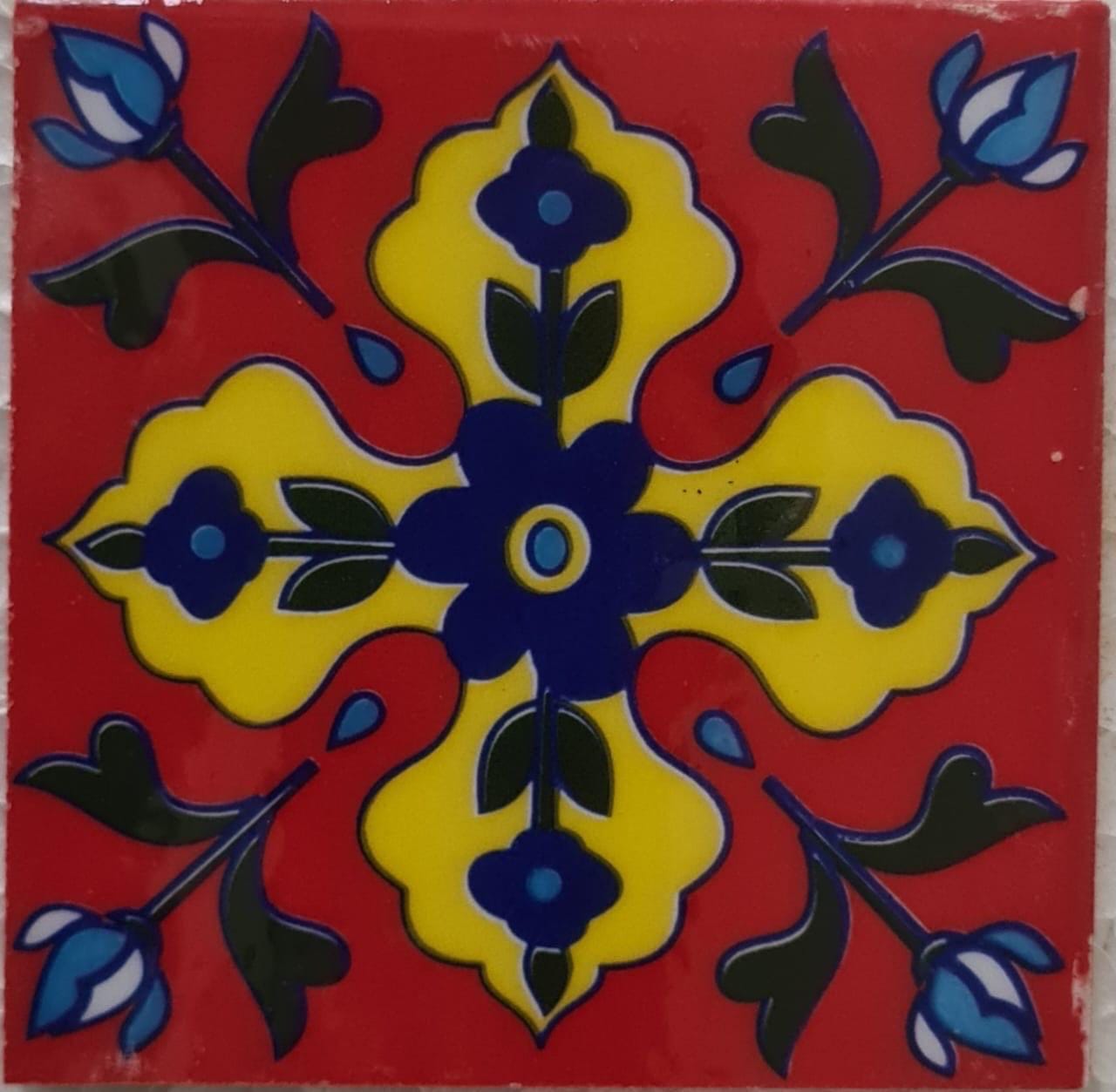Assorted   Ceramic Tiles - 4x4 Inch Hand Painted Red blue Floral Wall Decor