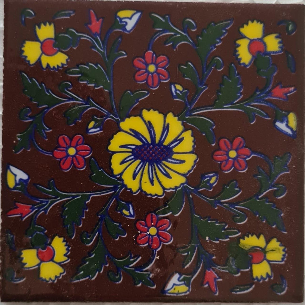 Handmade Maroon Floral Tiles