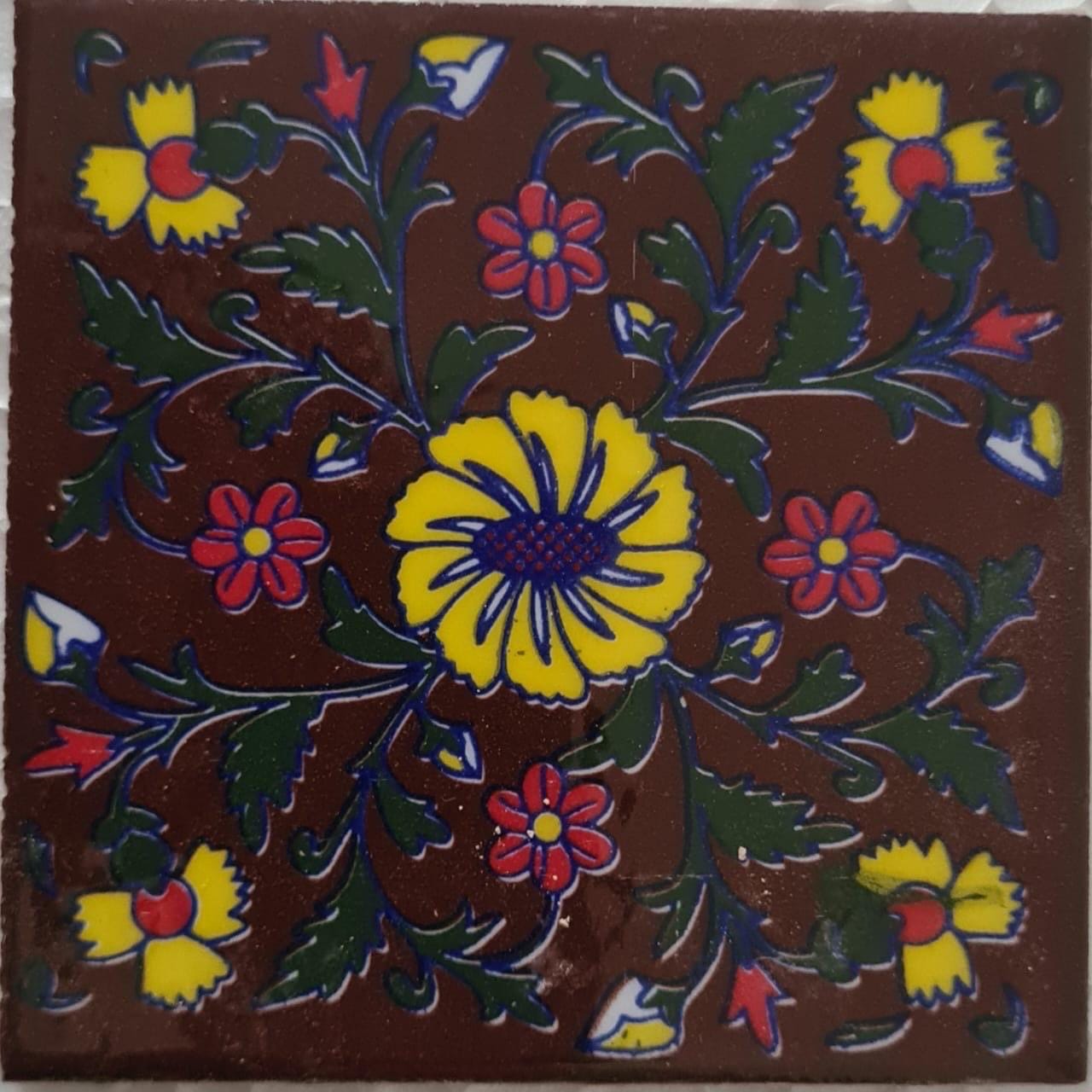 Handmade Maroon Floral Tiles
