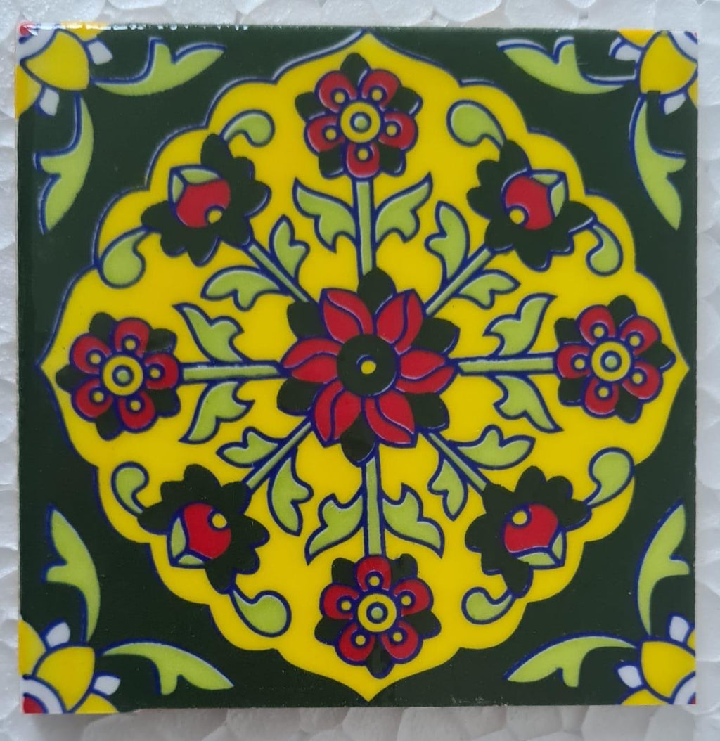 Hand Painted Green Tiles 4x4