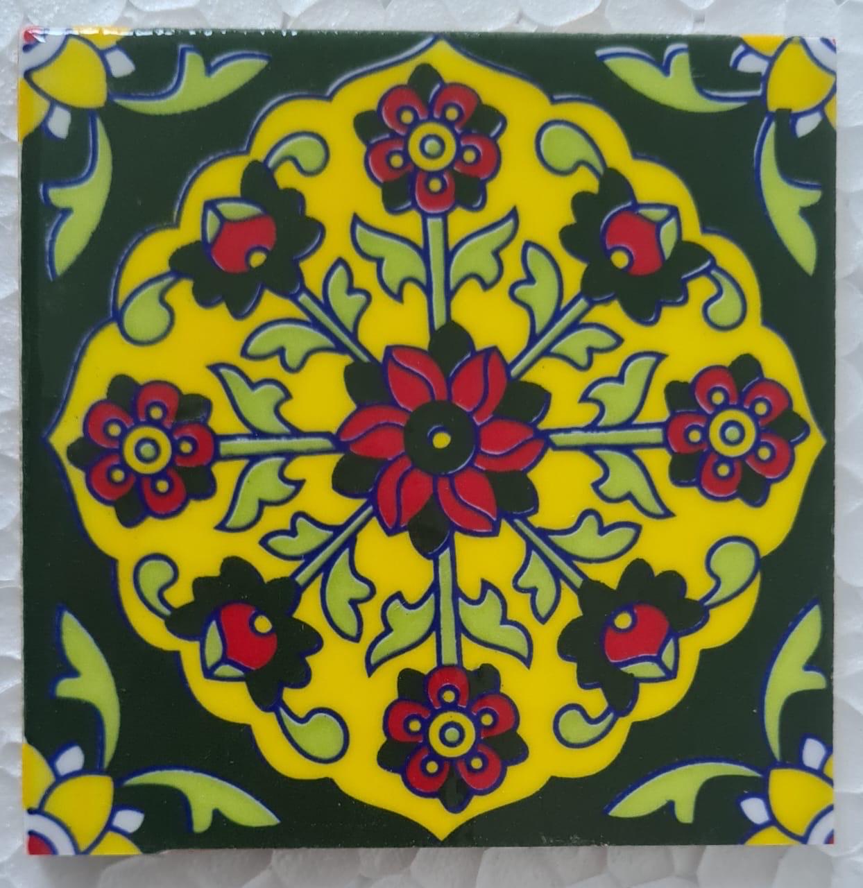 Hand Painted Green Tiles 4x4
