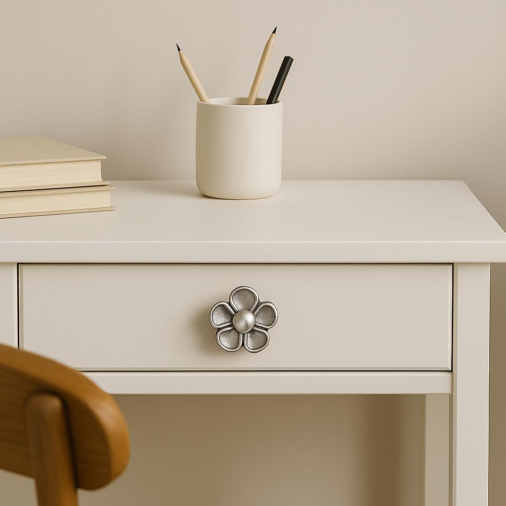Chic Silver Flower Drawer Pull
