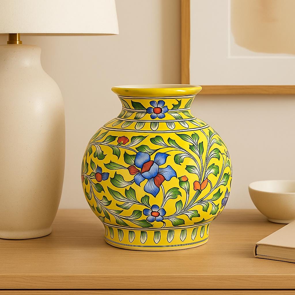 Yellow Floral Art Vase 8"