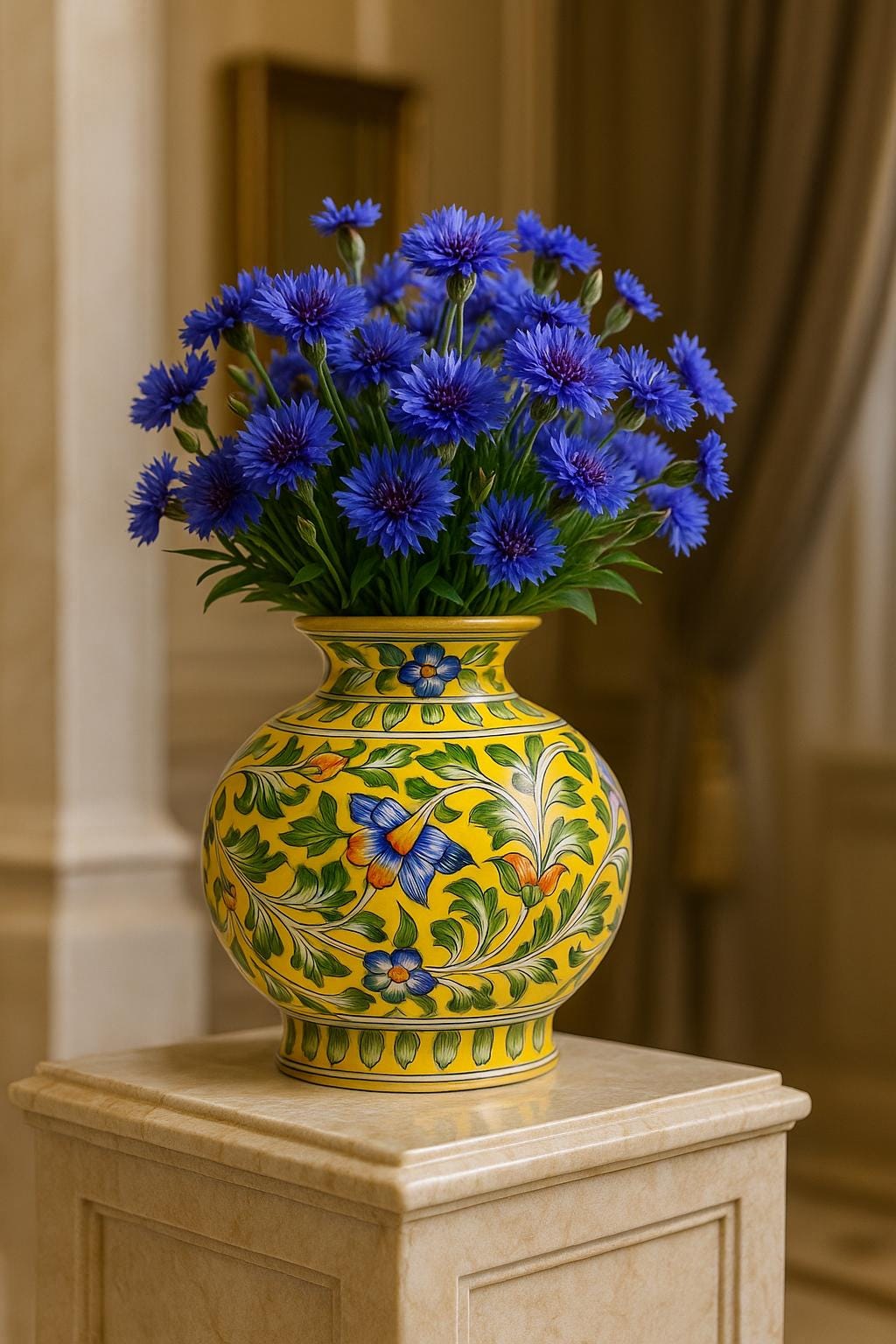 Yellow Floral Art Vase 8"