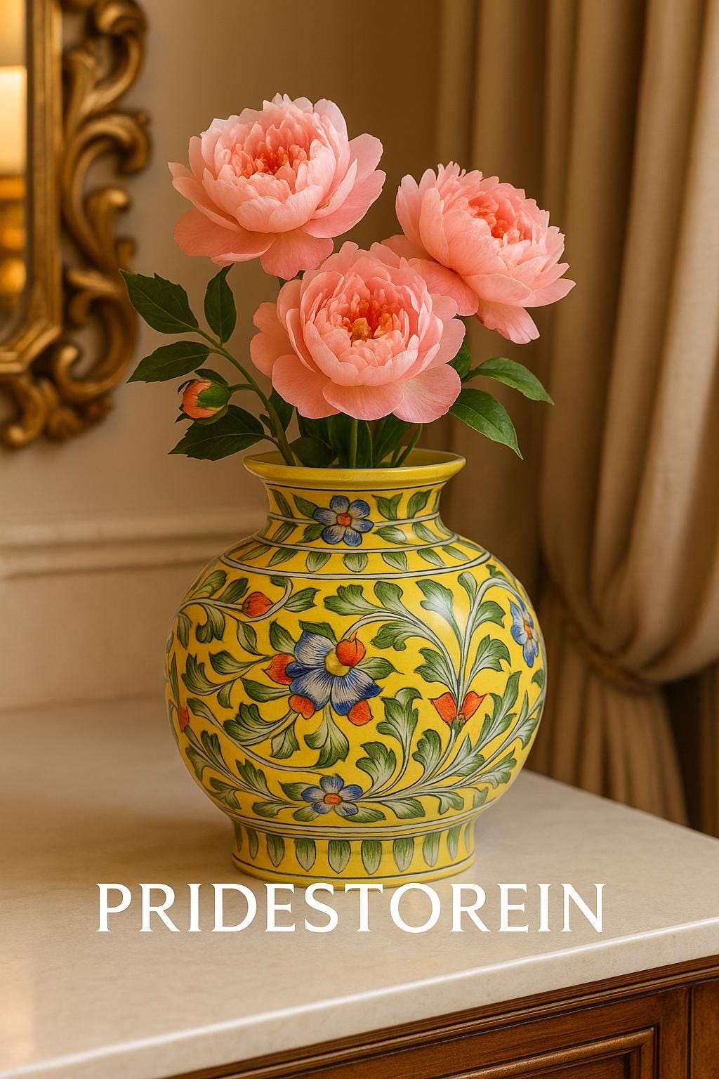 Yellow Floral Art Vase 8"