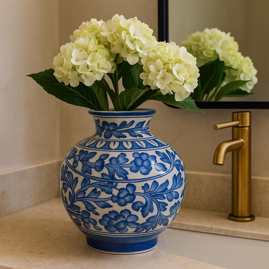 Elegant Blue Floral Vase 8"