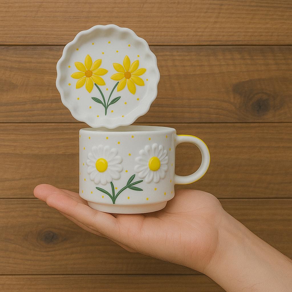 Daisy Flower Mug & Saucer Set