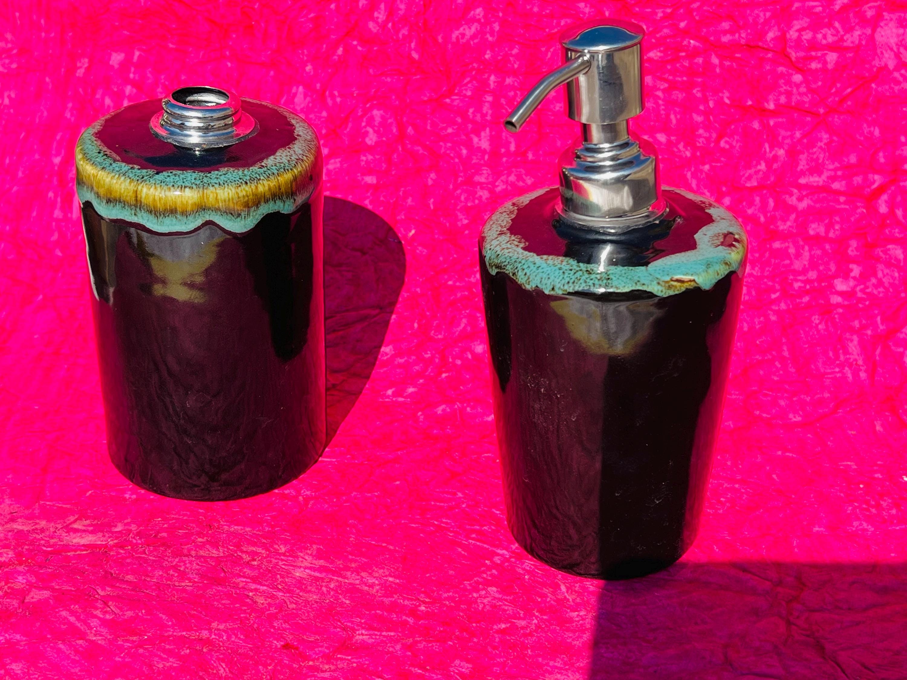 Handmade Black Ceramic Bathroom Set  Teal Amber Glaze, Modern Vanity