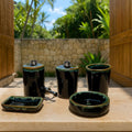 Handmade Black Ceramic Bathroom Set  Teal Amber Glaze, Modern Vanity