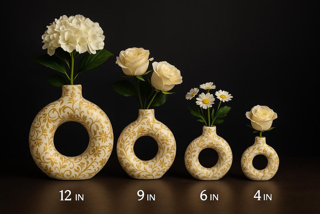 White & Gold Ceramic Donut Vase | Baroque Floral Accent