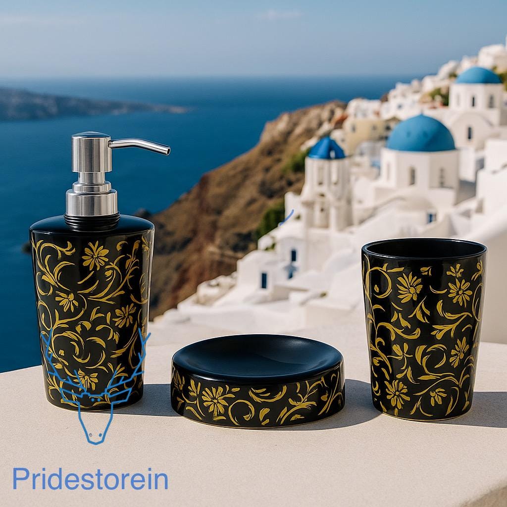 Black & Gold Bathroom Set - 3 Piece Ceramic
