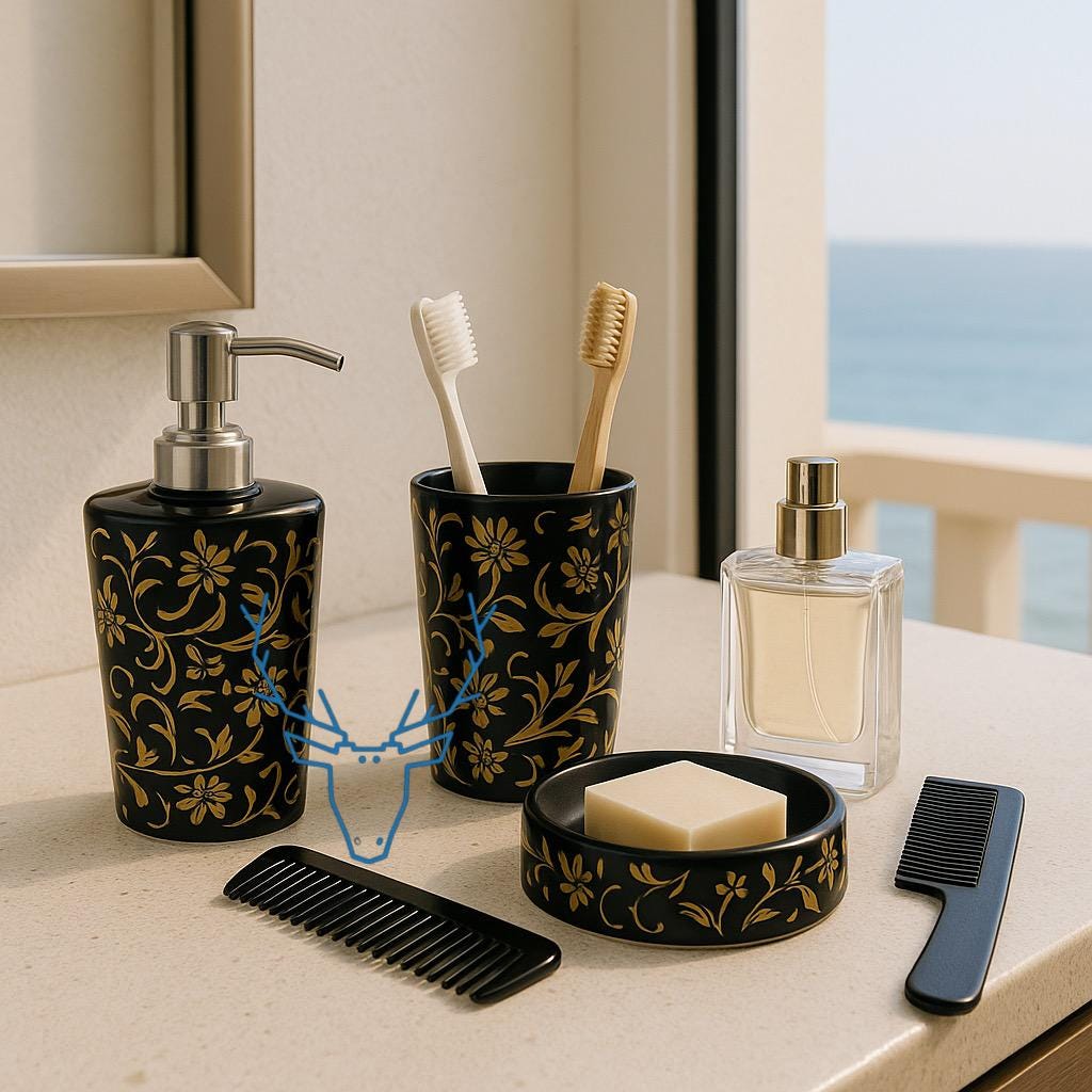 Black & Gold Bathroom Set - 3 Piece Ceramic