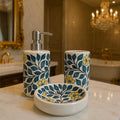 Ceramic Bathroom Set 3 PC - Floral Hand-Painted
