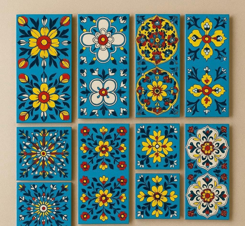Hand-Painted Ceramic Wall Tiles  Turquoise Floral Mediterranean Decor