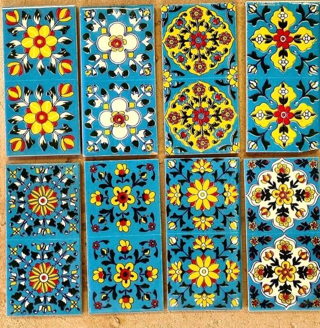 Hand-Painted Ceramic Wall Tiles  Turquoise Floral Mediterranean Decor