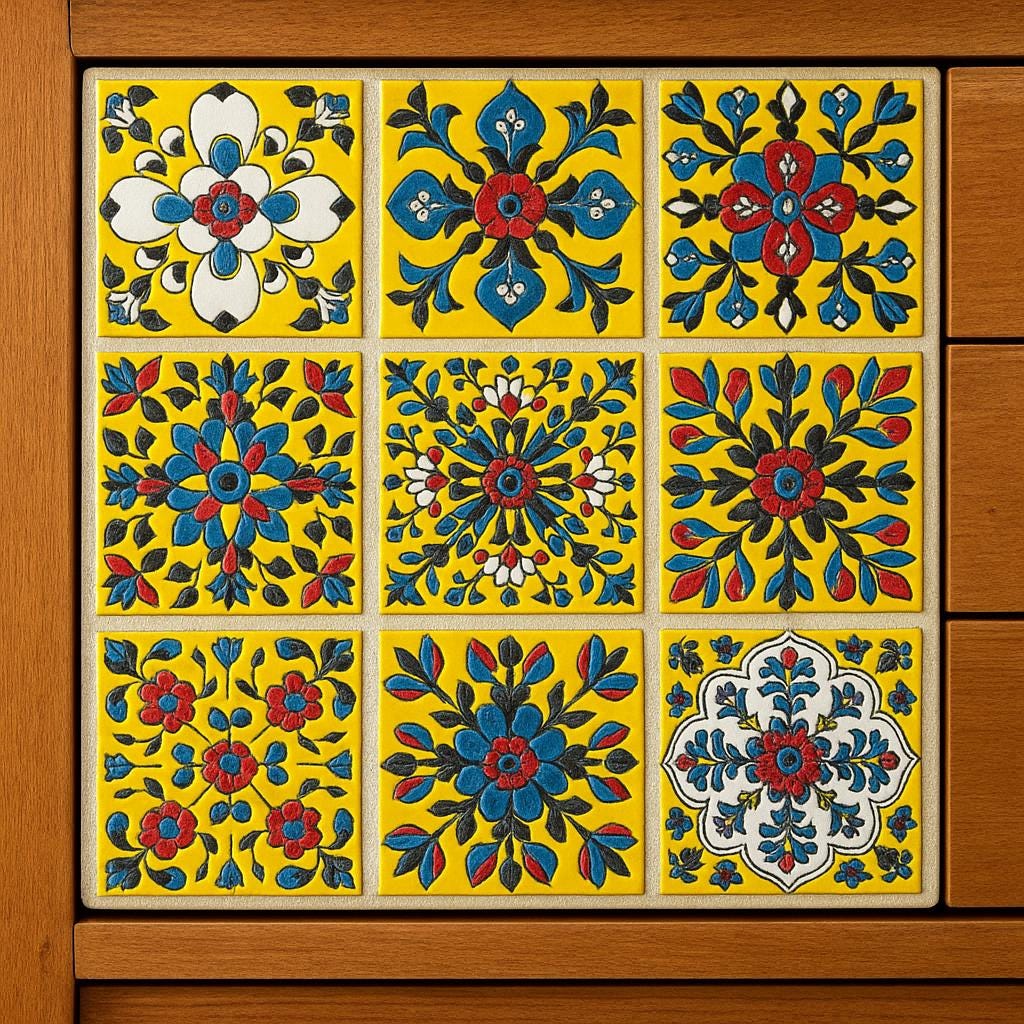 Hand-Painted Talavera Tile  Bright Yellow Floral Ceramic Decor