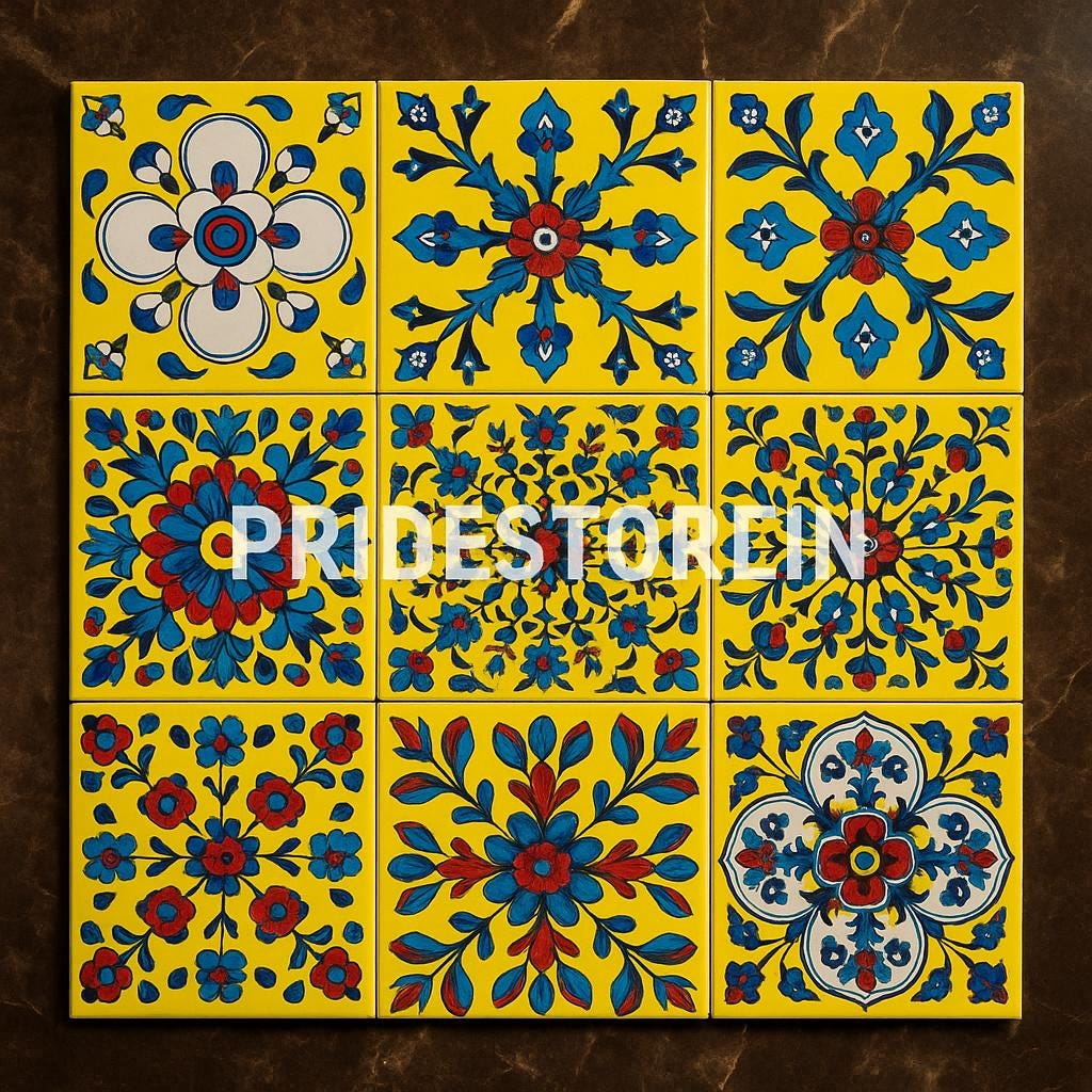 Hand-Painted Talavera Tiles   Yellow Floral Ceramic Wall Decor | Outdoor Patio & Kitchen Backsplash