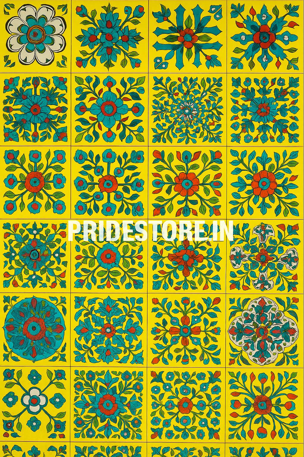 Hand-Painted Talavera Tiles   Yellow Floral Ceramic Wall Decor | Outdoor Patio & Kitchen Backsplash