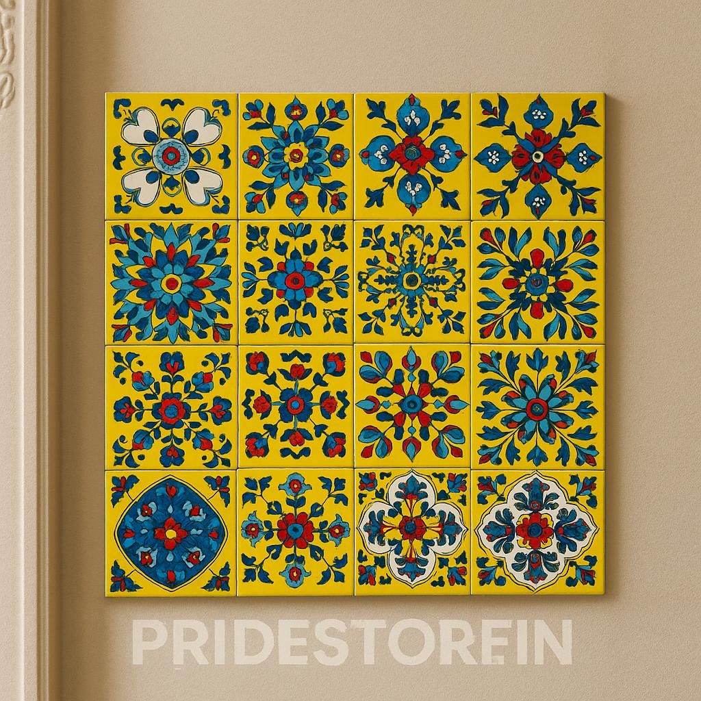Hand-Painted Talavera Tiles   Yellow Floral Ceramic Wall Decor | Outdoor Patio & Kitchen Backsplash