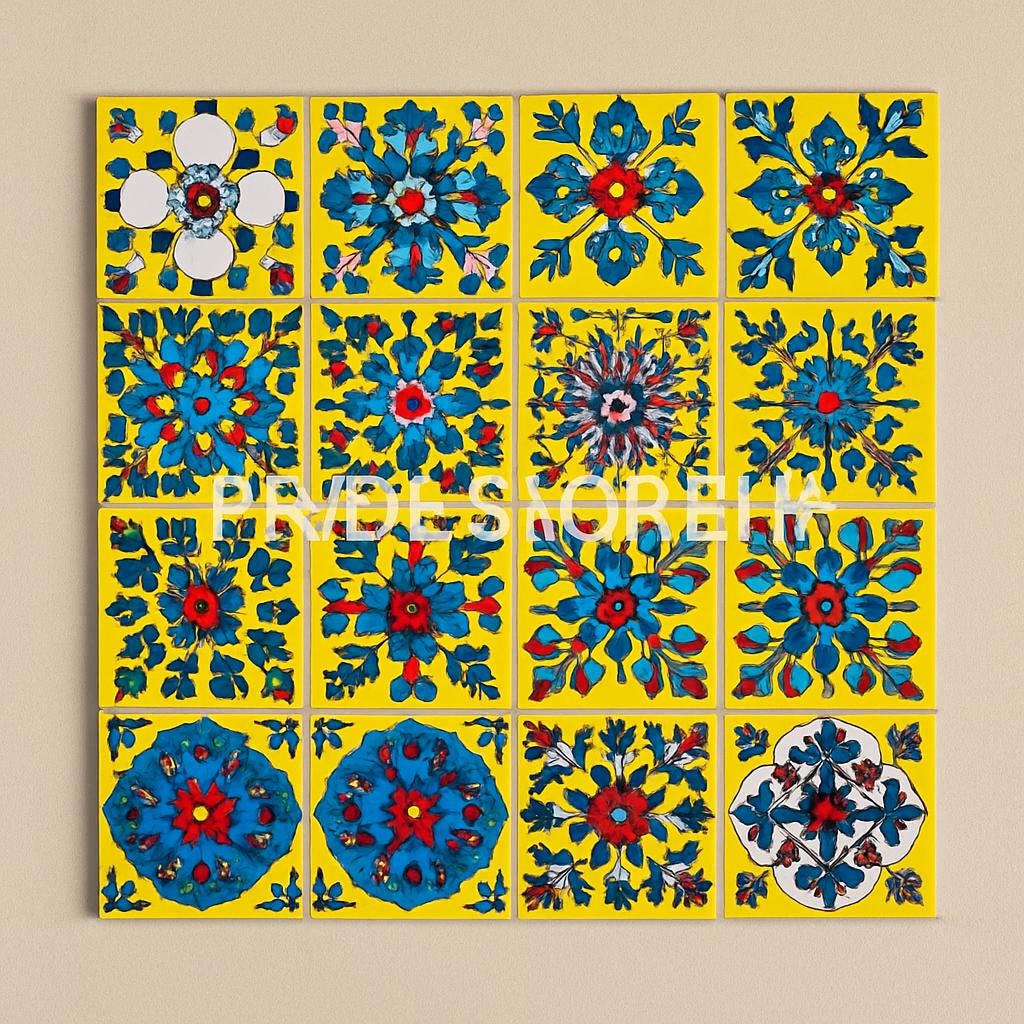 Hand-Painted Talavera Tiles   Yellow Floral Ceramic Wall Decor | Outdoor Patio & Kitchen Backsplash
