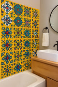 Hand-Painted Talavera Tile  Bright Yellow Floral Ceramic Decor