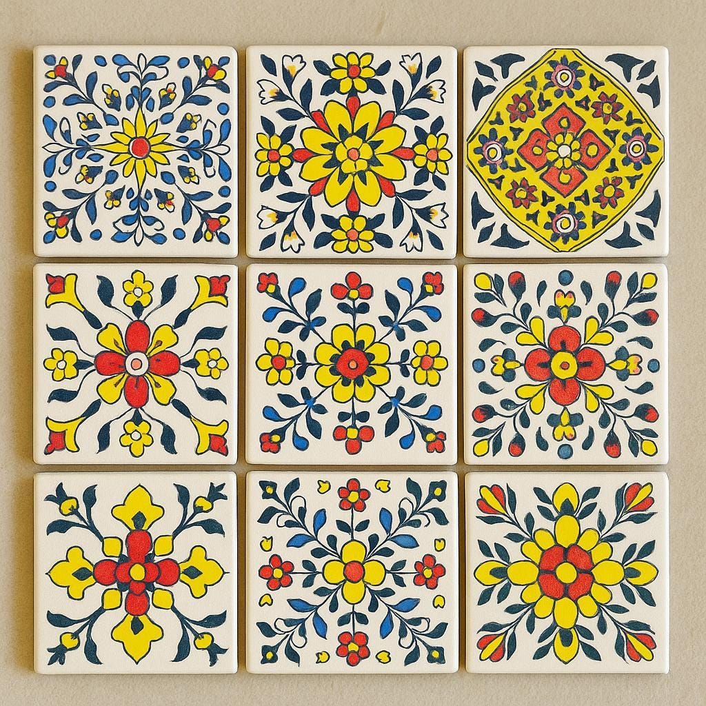 Assorted  Talavera Ceramic Tiles - 4x4 Inch Hand Painted Floral Wall Decor