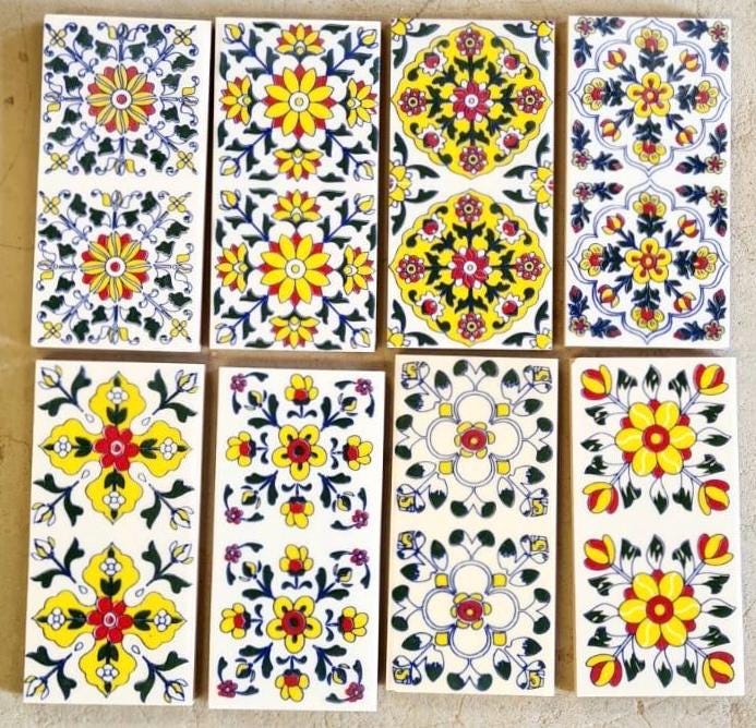 Assorted  Talavera Ceramic Tiles - 4x4 Inch Hand Painted Floral Wall Decor