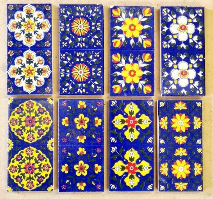 Navy Blue Floral Tiles 4x4