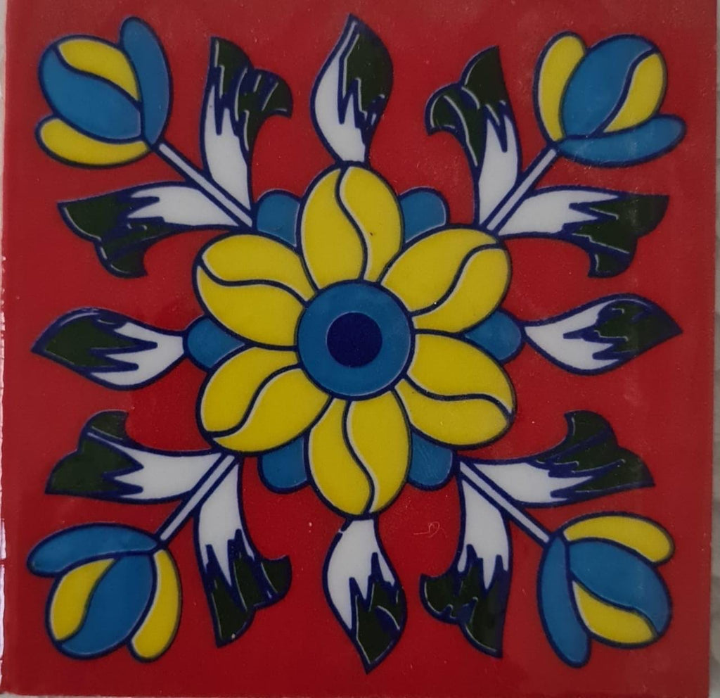 Assorted   Ceramic Tiles - 4x4 Inch Hand Painted Red blue Floral Wall Decor