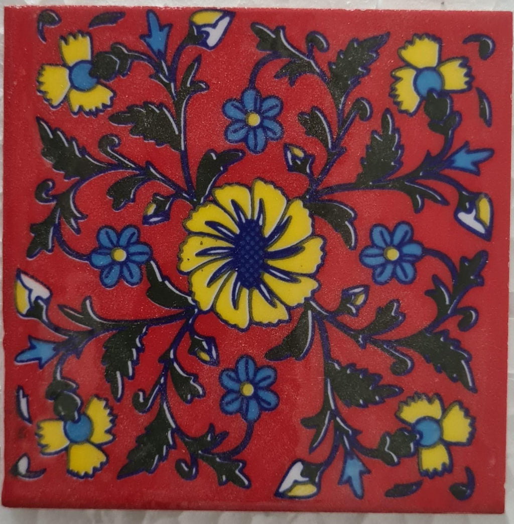 Assorted   Ceramic Tiles - 4x4 Inch Hand Painted Red blue Floral Wall Decor