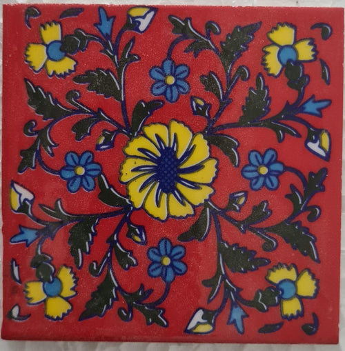 Assorted   Ceramic Tiles - 4x4 Inch Hand Painted Red blue Floral Wall Decor