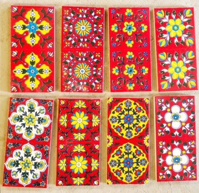 Assorted   Ceramic Tiles - 4x4 Inch Hand Painted Red blue Floral Wall Decor