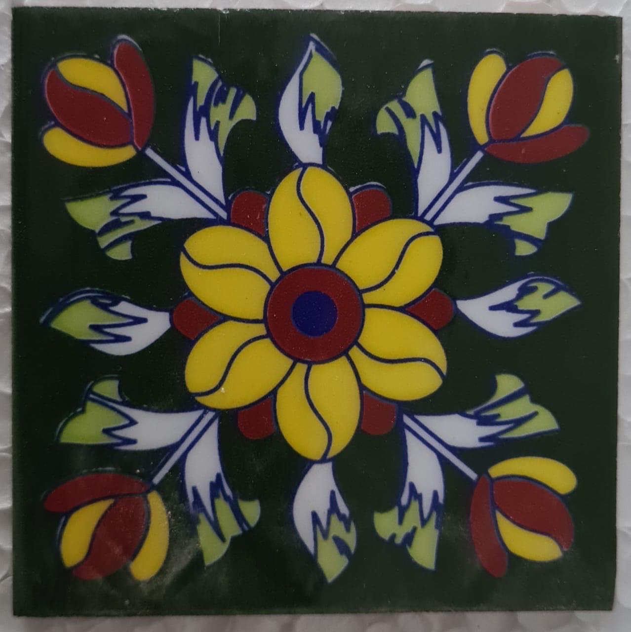 Hand Painted Green Tiles 4x4