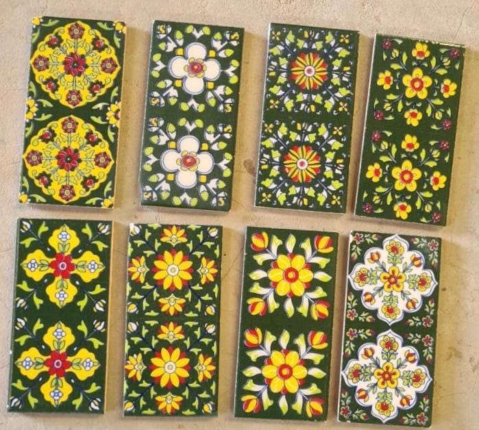 Hand Painted Green Tiles 4x4