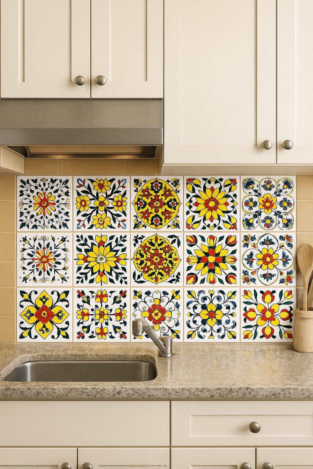 Assorted  Talavera Ceramic Tiles - 4x4 Inch Hand Painted Floral Wall Decor