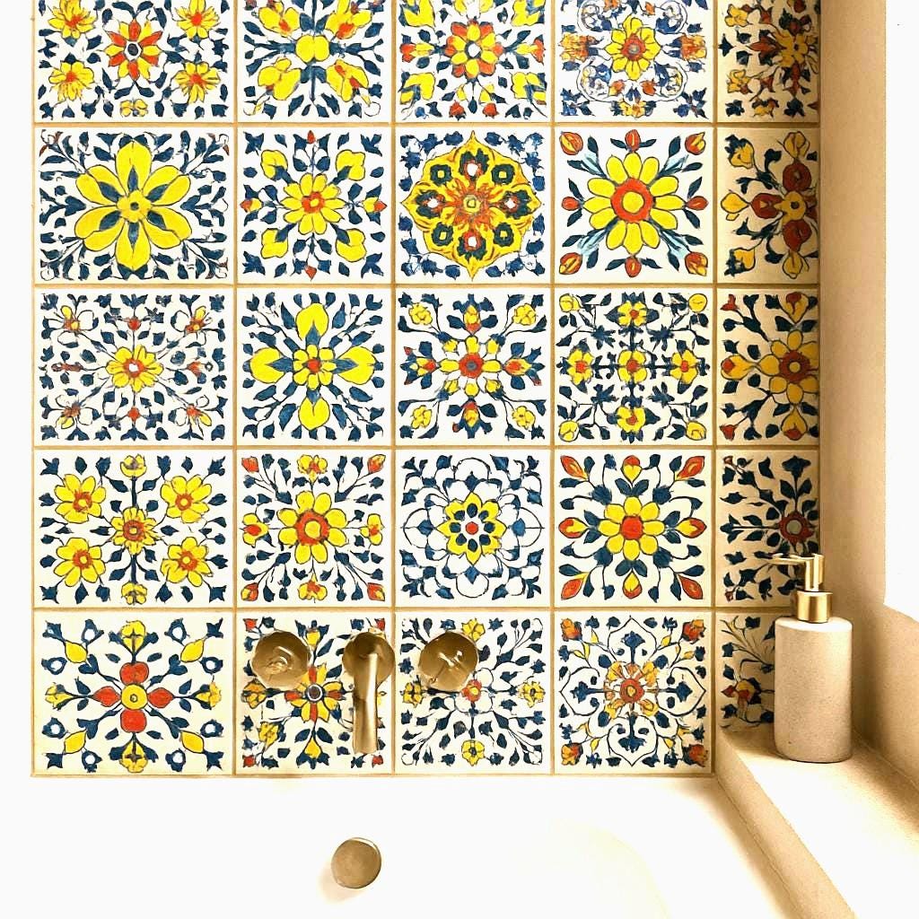 Assorted  Talavera Ceramic Tiles - 4x4 Inch Hand Painted Floral Wall Decor