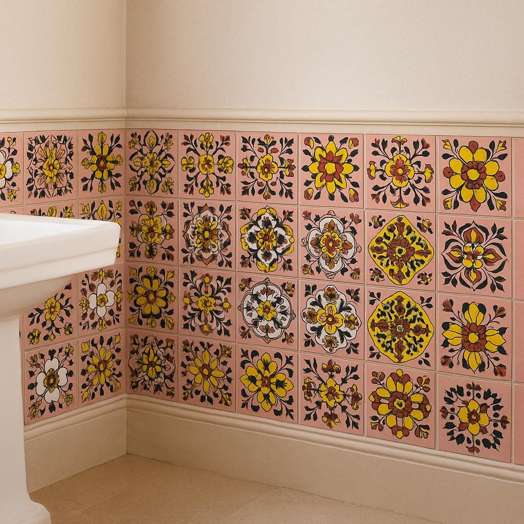 Pink Floral Ceramic Tiles 4x4