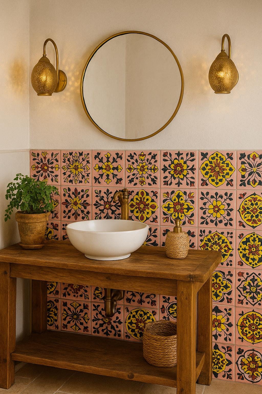 Pink Floral Ceramic Tiles 4x4