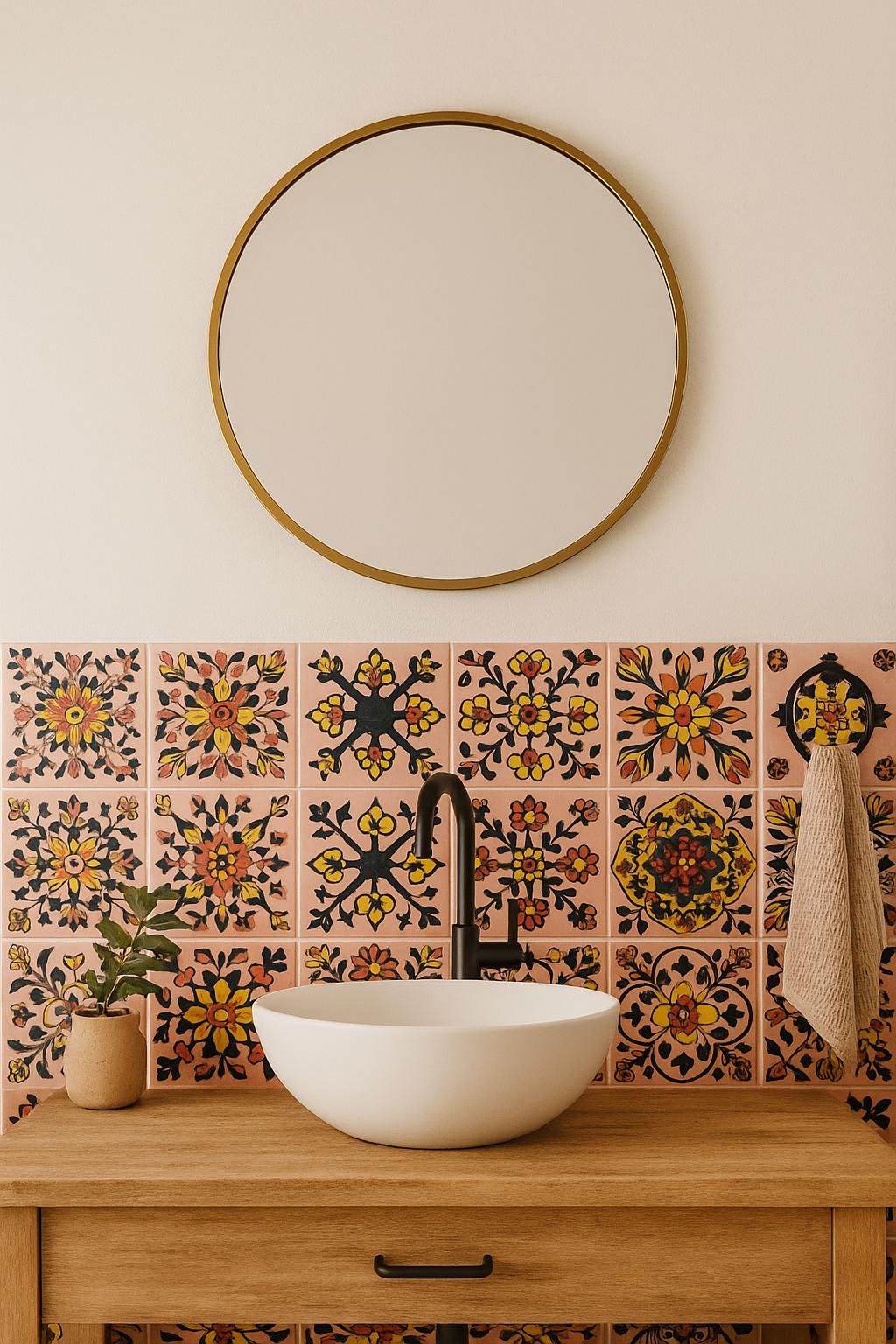 Pink Floral Ceramic Tiles 4x4
